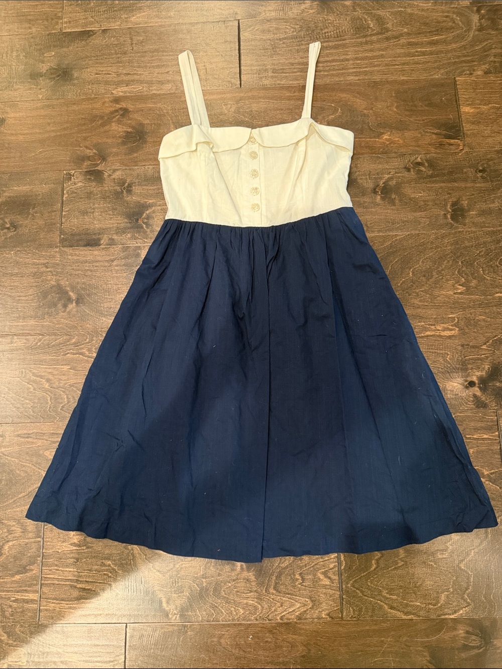 Maeve Navy and Cream Sundress with Button Bodice
